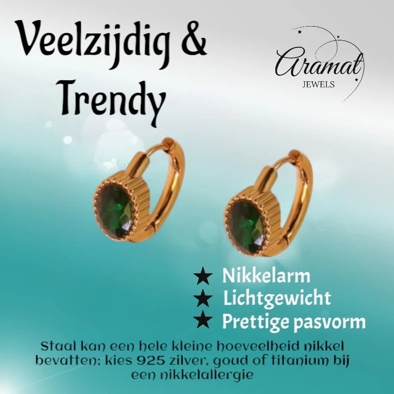 Mini Goudkleurige Oorringen – Groene Zirkonia – 15mm - oor6329 - 642322 - Oorringen kopen# - 15mm - alles - cadeau