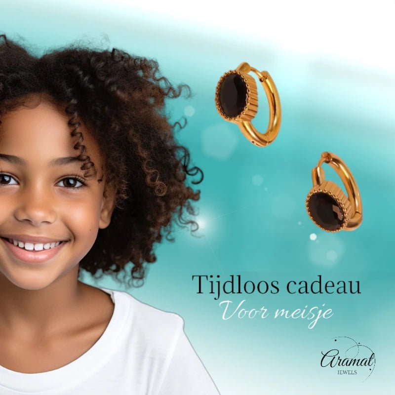 Mini Goudkleurige Oorringen – Zwarte Zirkonia – 15mm - oor6328 - 642321 - Oorringen kopen# - 15mm - alles - cadeau