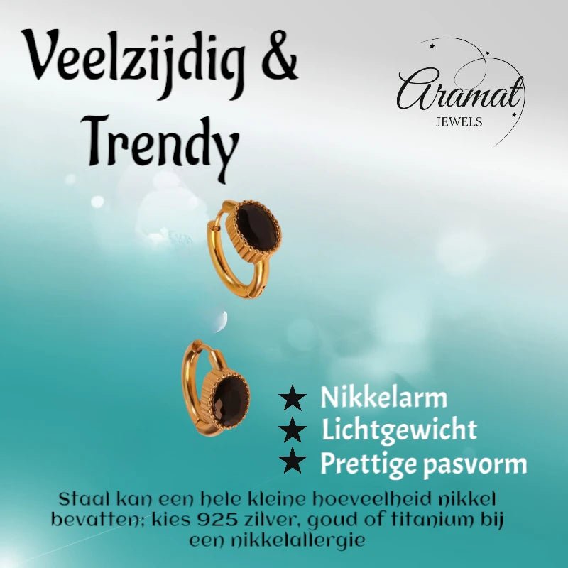 Mini Goudkleurige Oorringen – Zwarte Zirkonia – 15mm - oor6328 - 642321 - Oorringen kopen# - 15mm - alles - cadeau