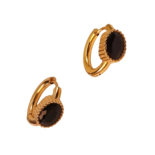 Mini Goudkleurige Oorringen – Zwarte Zirkonia – 15mm - oor6328 - 642321 - Oorringen kopen# - 15mm - alles - cadeau