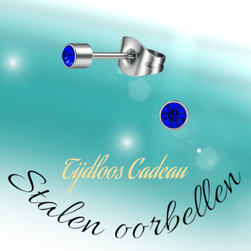 Mini kristal oorstekers blauw – 3mm zilverkleur - Aramat Jewels - Oorbellen - cadeautip