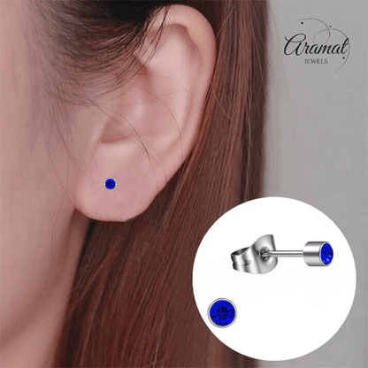 Mini kristal oorstekers blauw – 3mm zilverkleur - Aramat Jewels - Oorbellen - cadeautip