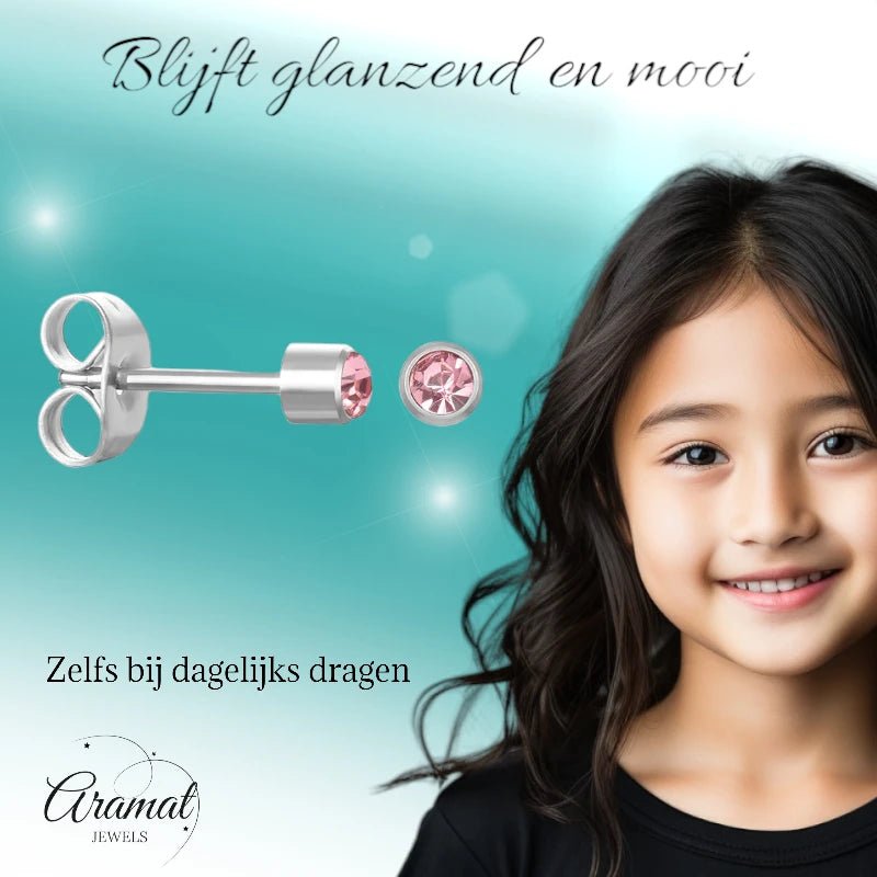 Mini Oorbellen 3mm Licht Roze Kristal | RVS - oor597 - LJE1525 - Oorbellen kopen# - 3mm - alles
