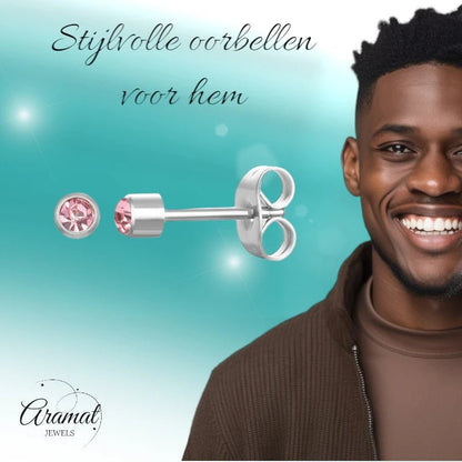 Mini Oorbellen 3mm Licht Roze Kristal | RVS - oor597 - LJE1525 - Oorbellen kopen# - 3mm - alles