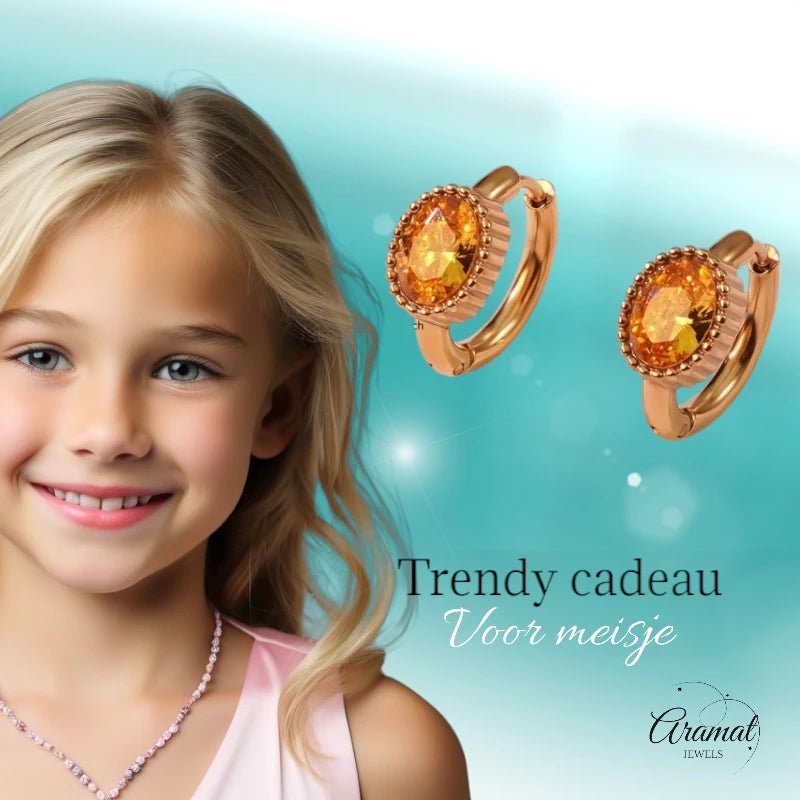 Mini Oorringen Goudkleurig – Gele Zirkonia – 15mm - oor6331 - 642326 - Oorringen kopen# - 15mm - alles - cadeau