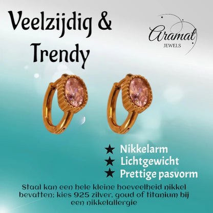 Mini Oorringen Goudkleurig – Roze Zirkonia – 15mm - oor6332 - 642324 - Oorringen kopen# - 15mm - alles - cadeau