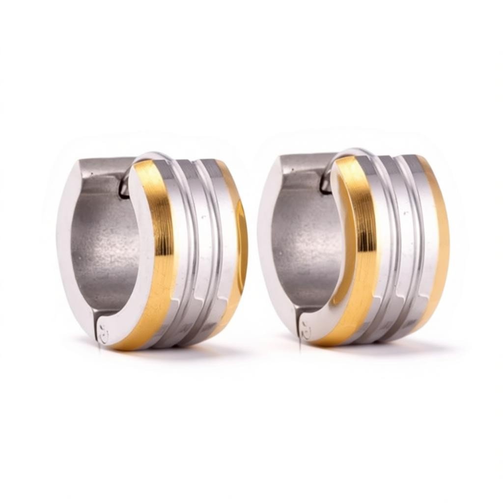 mini Oorringen – Staal Bicolor Strepen Mat (13mm) - Aramat Jewels - Oorringen - cadeautip