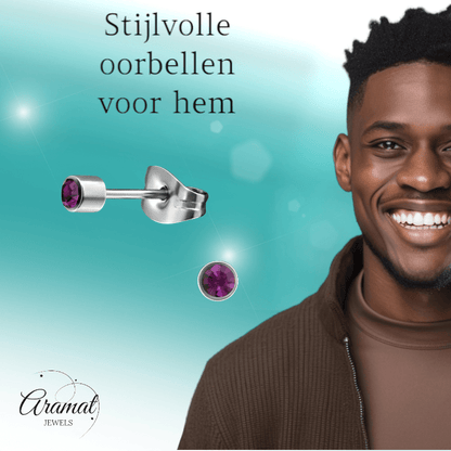 Mini oorstekers lavendel kristal – 3mm RVS - Aramat Jewels - Oorbellen - cadeautip