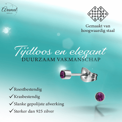 Mini oorstekers lavendel kristal – 3mm RVS - Aramat Jewels - Oorbellen - cadeautip