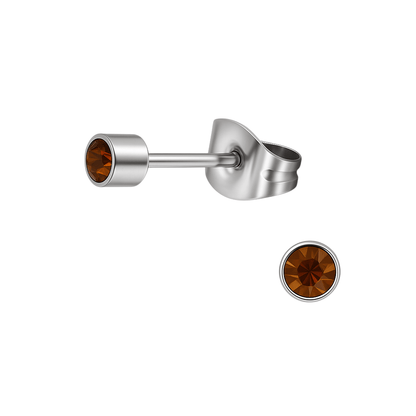 Mini oorstekers topaasbruin kristal – 3mm RVS - Aramat Jewels - Oorbellen - cadeautip