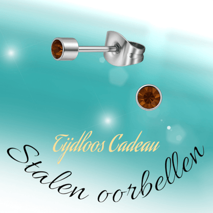 Mini oorstekers topaasbruin kristal – 3mm RVS - Aramat Jewels - Oorbellen - cadeautip