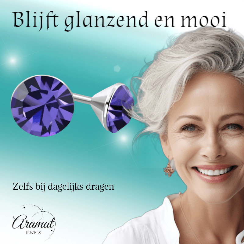 Mini Oorstekers Violet Paars – 3mm – RVS - Aramat Jewels - Oorbellen - cadeautip