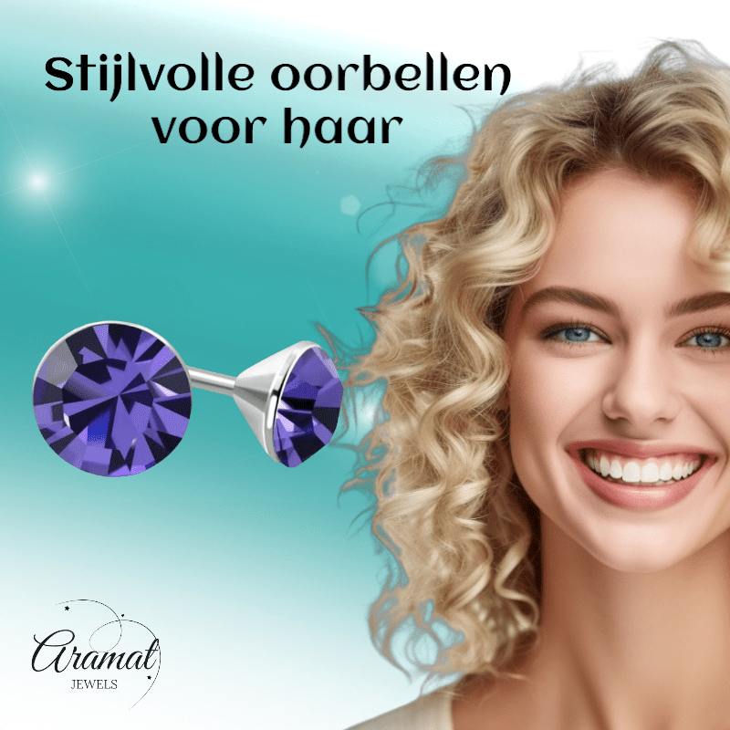 Mini Oorstekers Violet Paars – 3mm – RVS - Aramat Jewels - Oorbellen - cadeautip