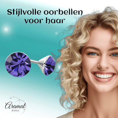 Mini Oorstekers Violet Paars – 3mm – RVS - Aramat Jewels - Oorbellen - cadeautip