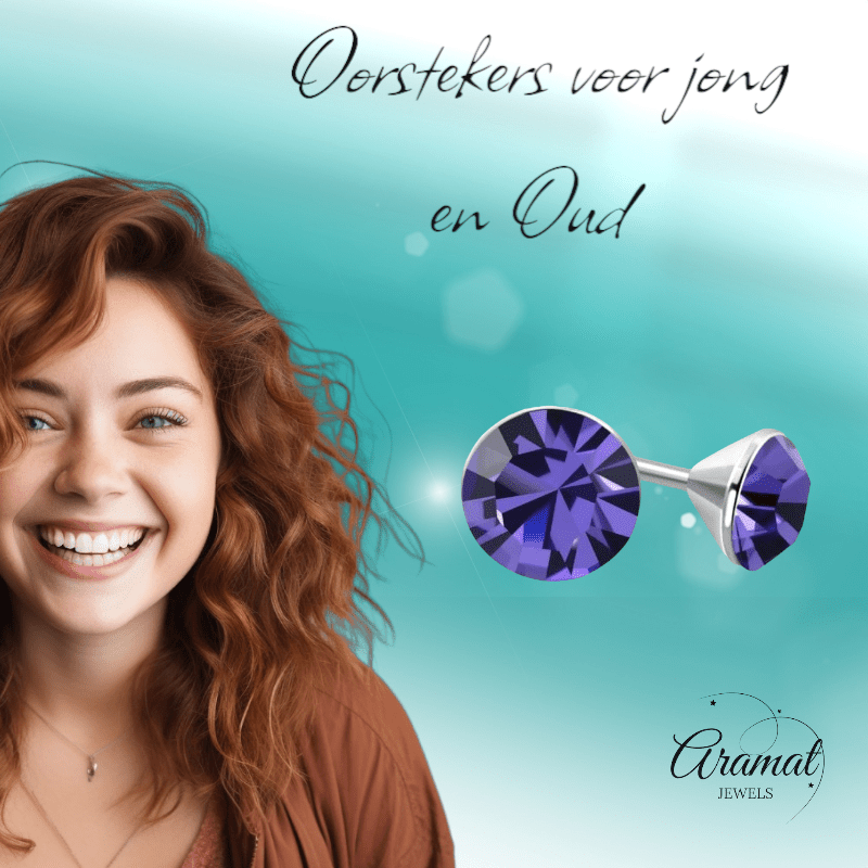 Mini Oorstekers Violet Paars – 3mm – RVS - Aramat Jewels - Oorbellen - cadeautip