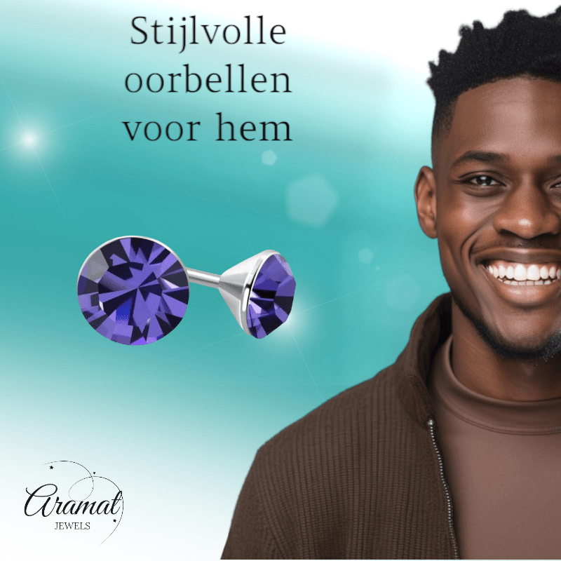 Mini Oorstekers Violet Paars – 3mm – RVS - Aramat Jewels - Oorbellen - cadeautip