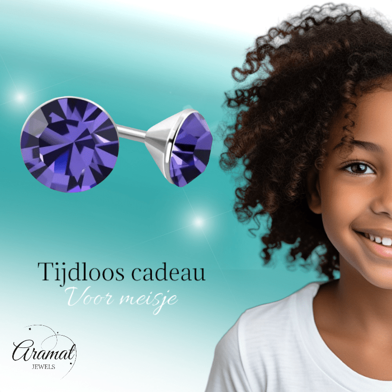Mini Oorstekers Violet Paars – 3mm – RVS - Aramat Jewels - Oorbellen - cadeautip
