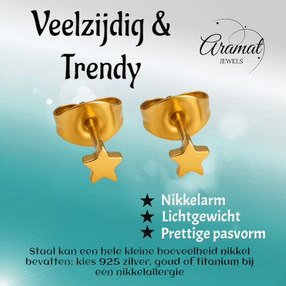 Mini ster oorstekers goudkleur staal – 3mm - Aramat Jewels - Oorbellen - cadeautip
