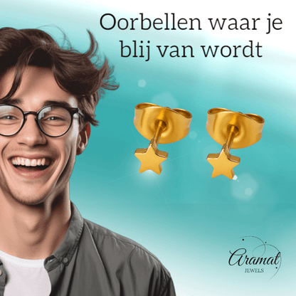 Mini ster oorstekers goudkleur staal – 3mm - Aramat Jewels - Oorbellen - cadeautip