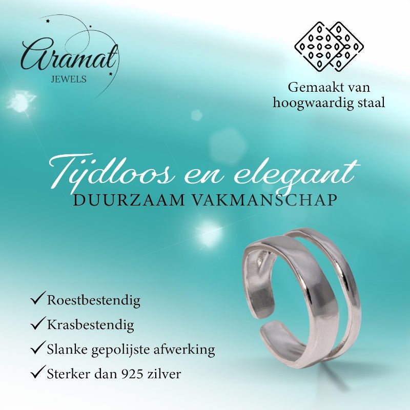 Minimalistische Open Ring Geometrisch (Verstelbaar RVS) - Aramat Jewels - Ringen - cadeautip