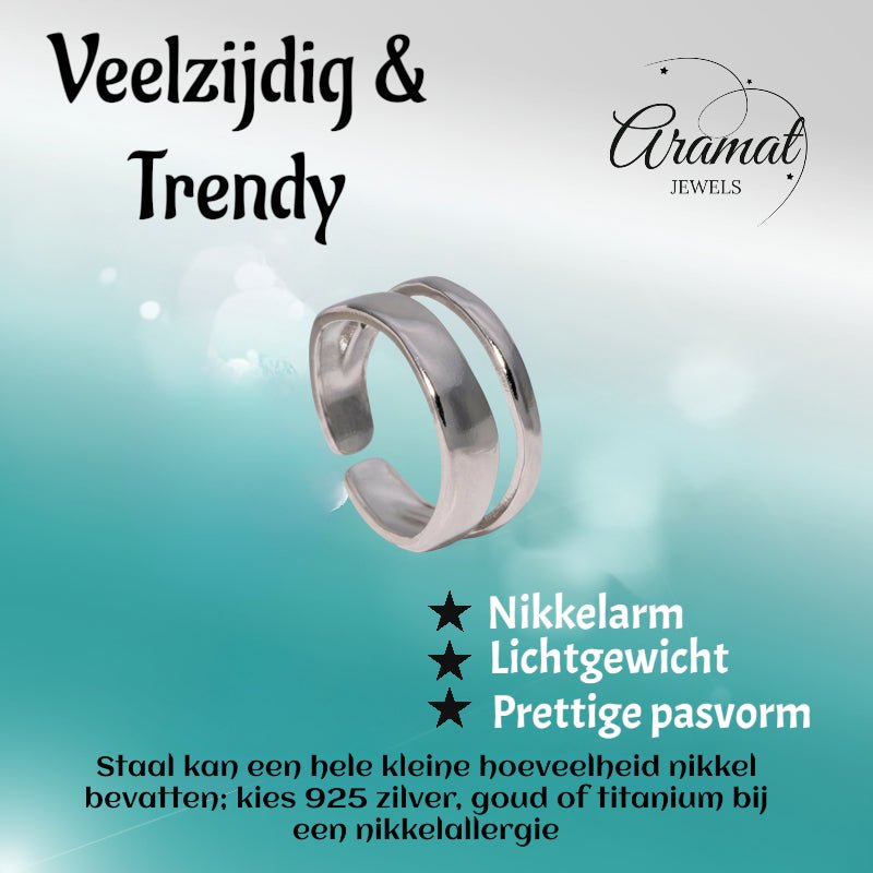 Minimalistische Open Ring Geometrisch (Verstelbaar RVS) - Aramat Jewels - Ringen - cadeautip