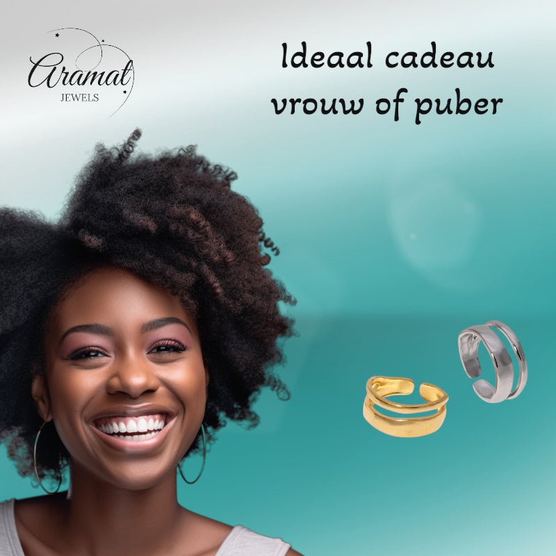 Minimalistische Open Ring Geometrisch (Verstelbaar RVS) - Aramat Jewels - Ringen - cadeautip