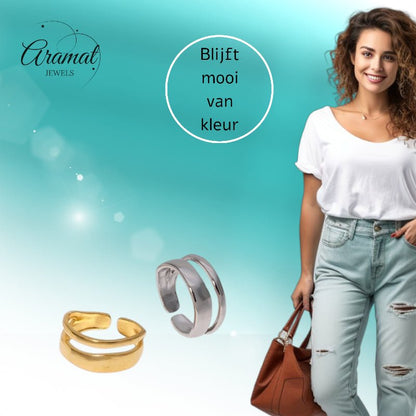 Minimalistische Open Ring Geometrisch (Verstelbaar RVS) - Aramat Jewels - Ringen - cadeautip