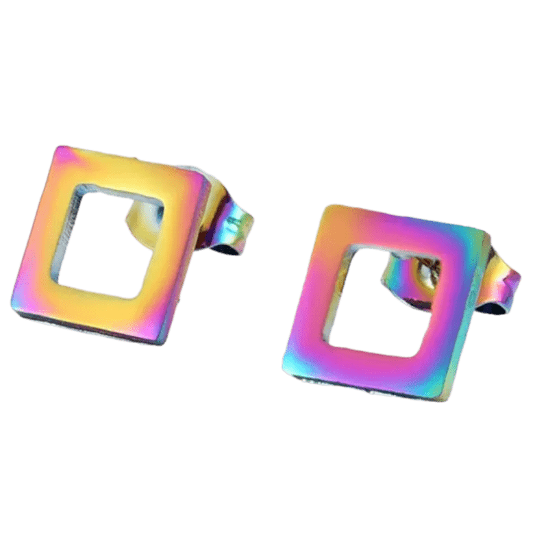 Vierkante Rainbow oorbellen.