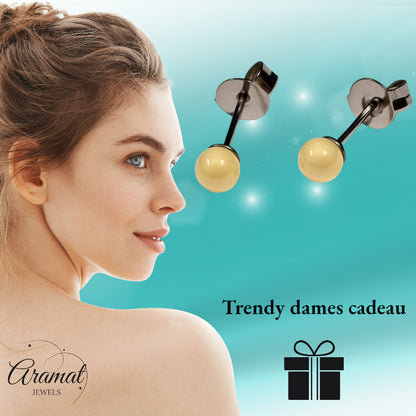 Oorbellen – Witte Bolletjes Metaal (4mm)