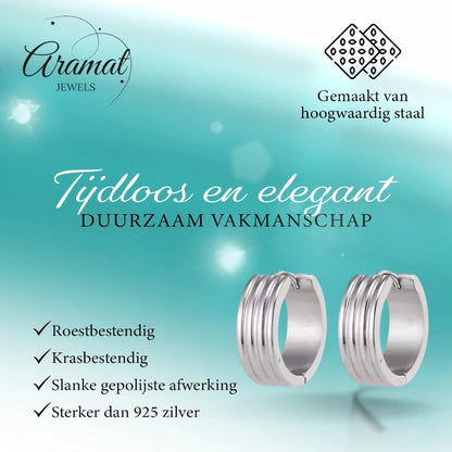 Boucles d'oreilles en acier inoxydable argenté à trois rayures (13 et 20 mm) – Unisexe