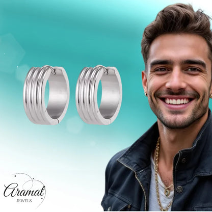 Boucles d'oreilles en acier inoxydable argenté à trois rayures (13 et 20 mm) – Unisexe