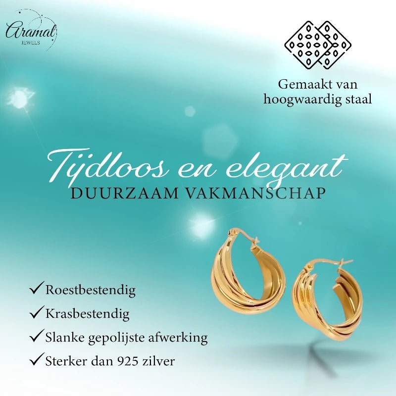 Multi Oorringen RVS Goudkleurig – 22mm – 3 Gladde Hoepels - oor6325 - 67351 - Oorringen kopen# - 22mm - alles - cadeau