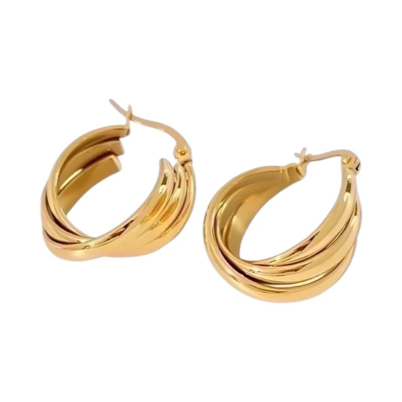 Multi Oorringen RVS Goudkleurig – 22mm – 3 Gladde Hoepels - oor6325 - 67351 - Oorringen kopen# - 22mm - alles - cadeau