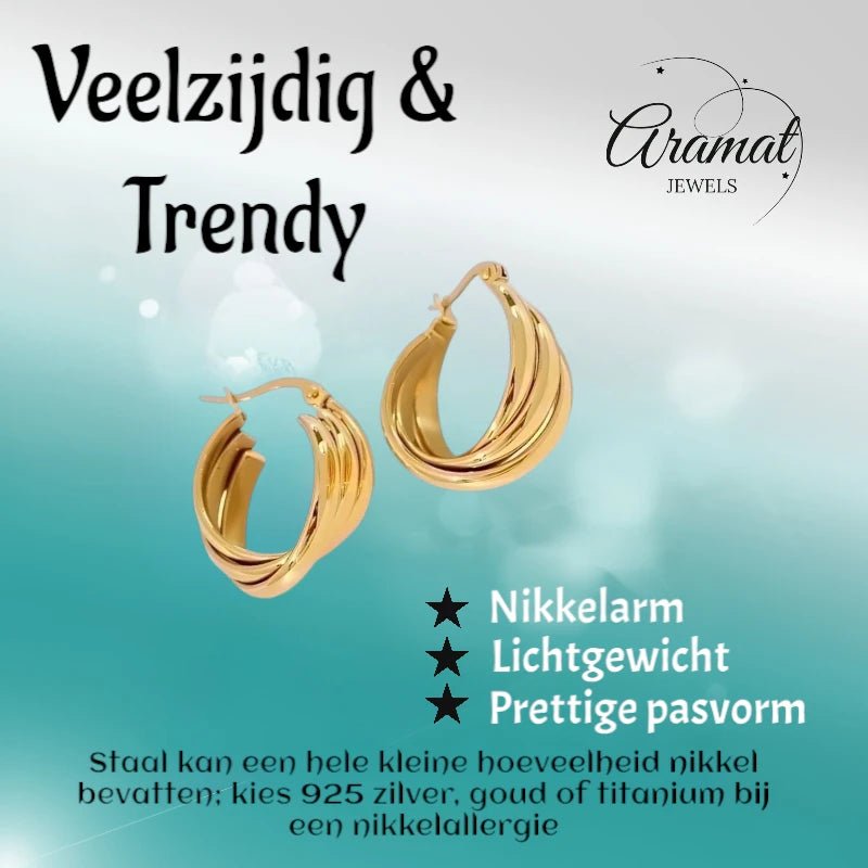 Multi Oorringen RVS Goudkleurig – 22mm – 3 Gladde Hoepels - oor6325 - 67351 - Oorringen kopen# - 22mm - alles - cadeau