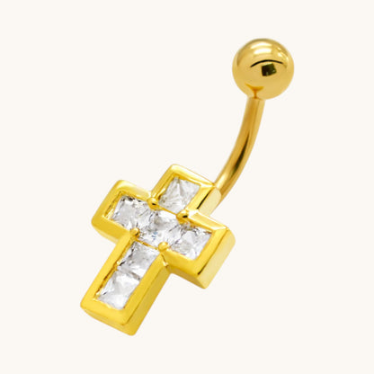 Goudkleurige Stijlvolle Navelpiercing met Zirkonia