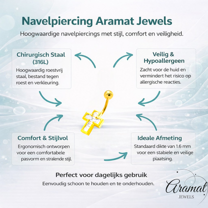 Goudkleurige Stijlvolle Navelpiercing met Zirkonia