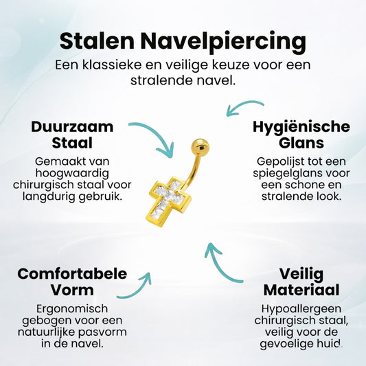Goudkleurige Stijlvolle Navelpiercing met Zirkonia