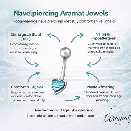 Stalen navelpiercing met opaal hartje