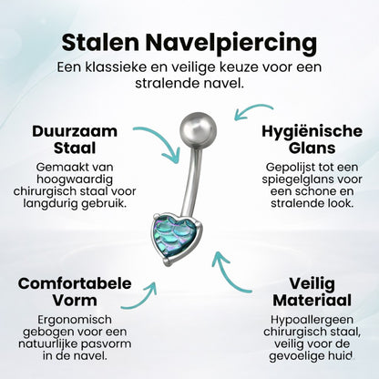 Stalen navelpiercing met opaal hartje