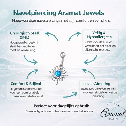 Stalen Blauwe Opaal Zon Navelpiercing met Zon