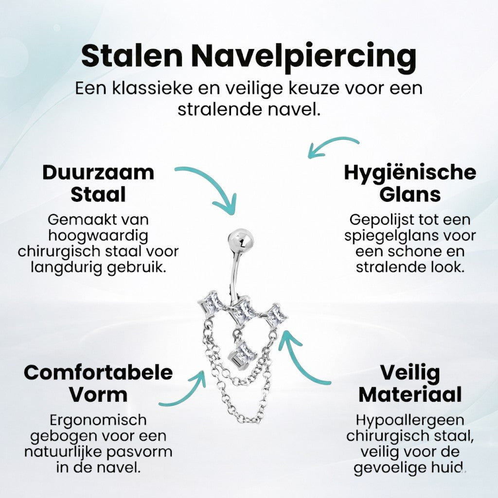 Prachtige Zirkonia Navelpiercing zilverkleurig