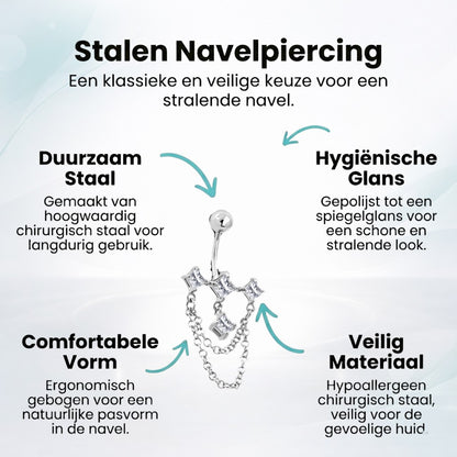 Prachtige Zirkonia Navelpiercing zilverkleurig