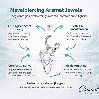Prachtige Zirkonia Navelpiercing zilverkleurig