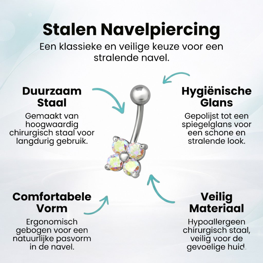 Zirkonia Bloemvormige Stalen Navelpiercing