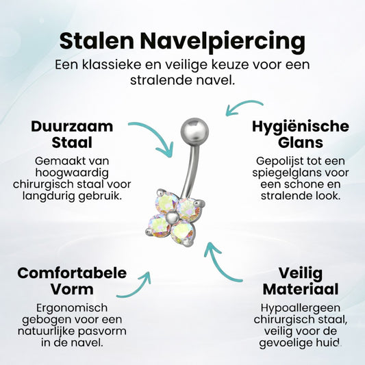 Zirkonia Bloemvormige Stalen Navelpiercing