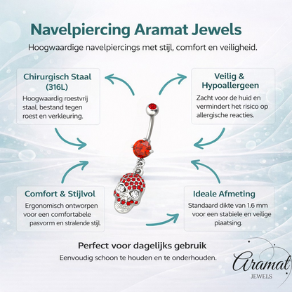 Rode Doodshoofd Stalen Navelpiercing
