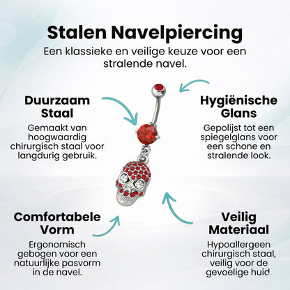 Rode Doodshoofd Stalen Navelpiercing