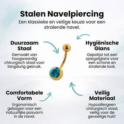 Navelpiercing met Zirkonia Steentje goudkleur