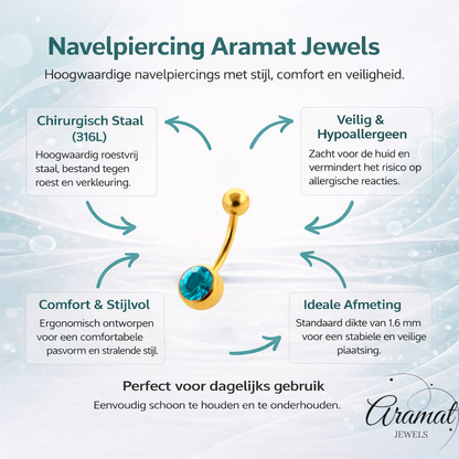 Navelpiercing met Zirkonia Steentje goudkleur