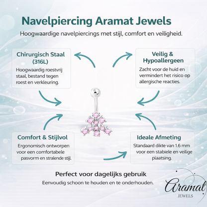 Roze Zirkonia Stalen Navelpiercing staal